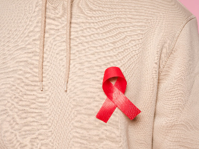 A red ribbon on a shirt