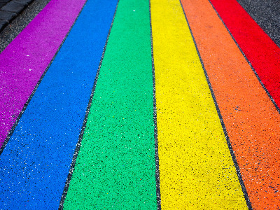 A rainbow drawn on pavement